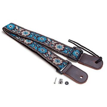 CLOUDMUSIC acoustic guitar martin Colorful martin strings acoustic Hawaiian guitar strings martin Style martin d45 Cotton martin guitar strings Ukulele Strap Blue White Flower (Brown)