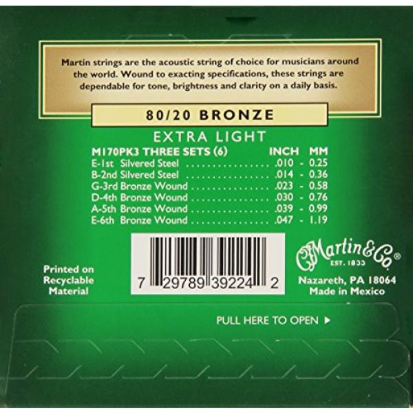 Martin guitar strings martin M170 martin acoustic guitar 80/20 martin guitars Acoustic martin guitar accessories Guitar martin guitar strings Strings, Extra Light 3 Pack #2 image